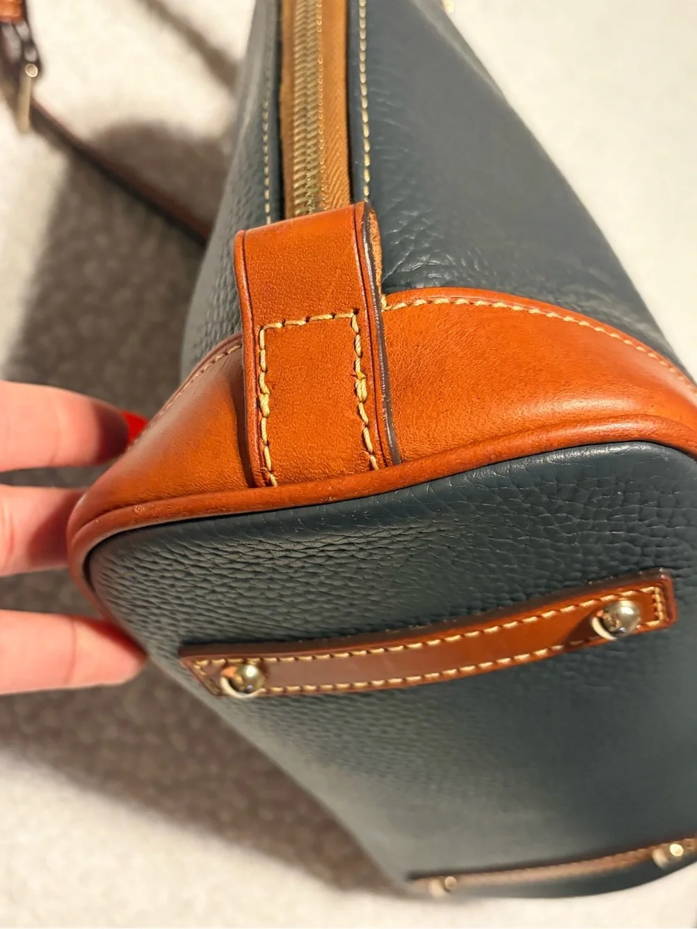 Dooney & Bourke Gray and Tan Pebbled Leather Dome Satchel